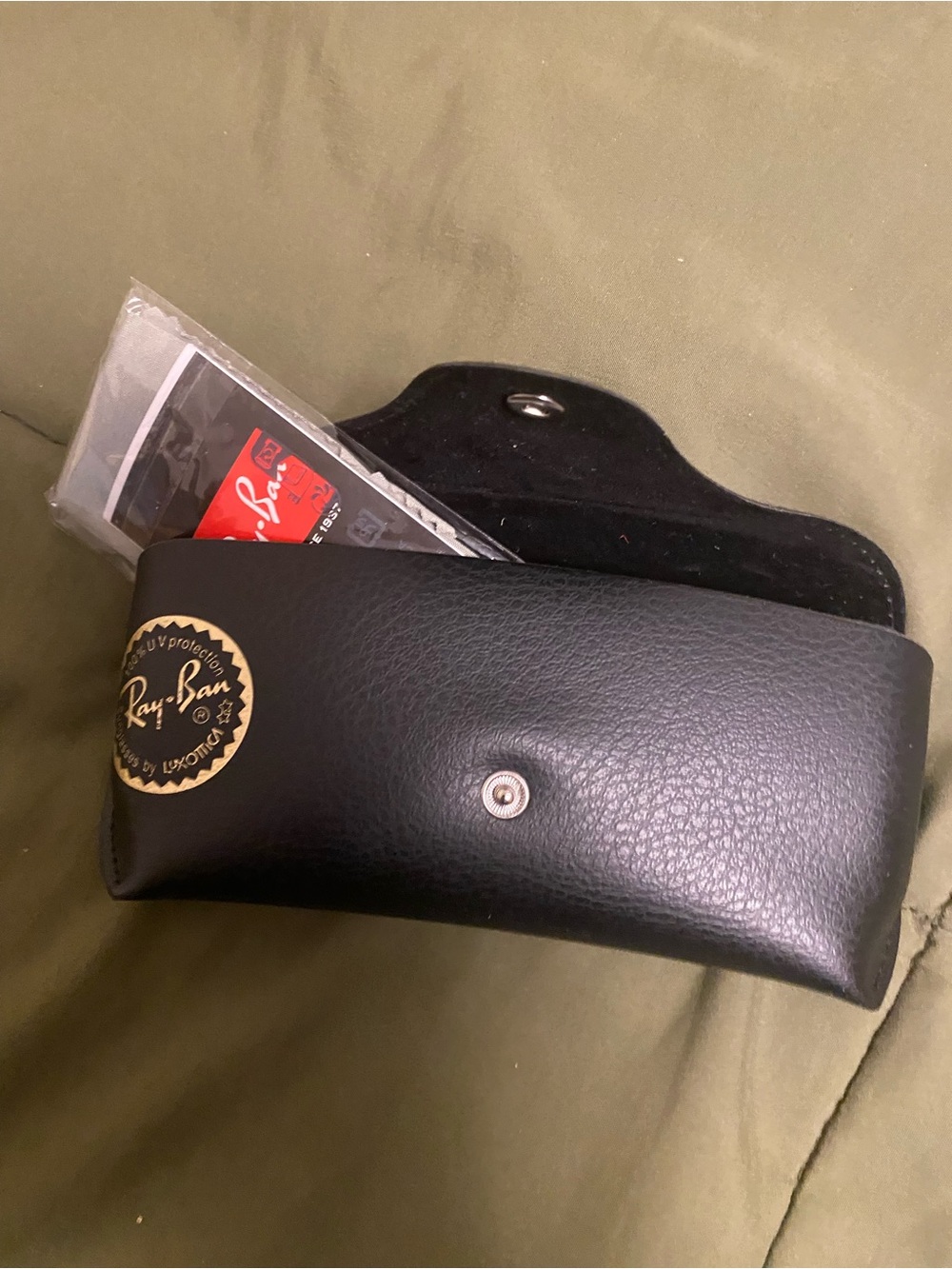 Ray-Ban Black Leather Sunglasses Case with Gold Logo